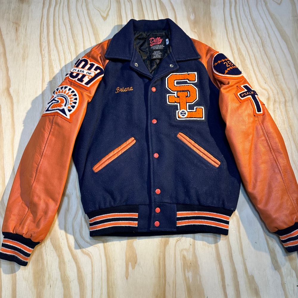 Dilly Letter Jackets Women's Class of 2017 Varsity Leather Wool Patch Jacket S
